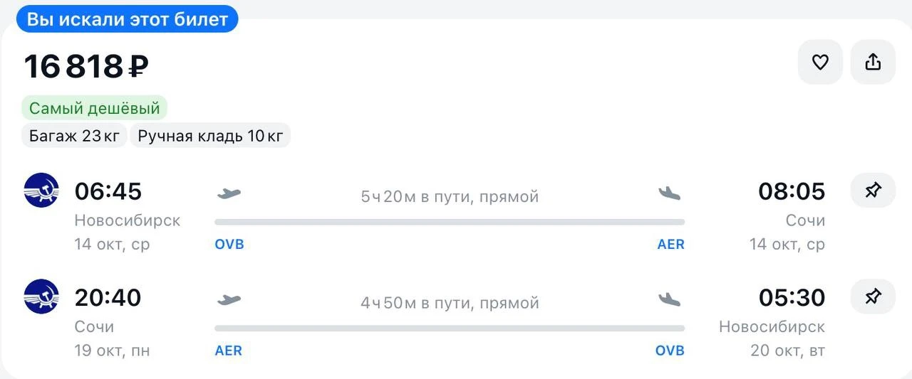 Улететь из Новосибирска в Сочи