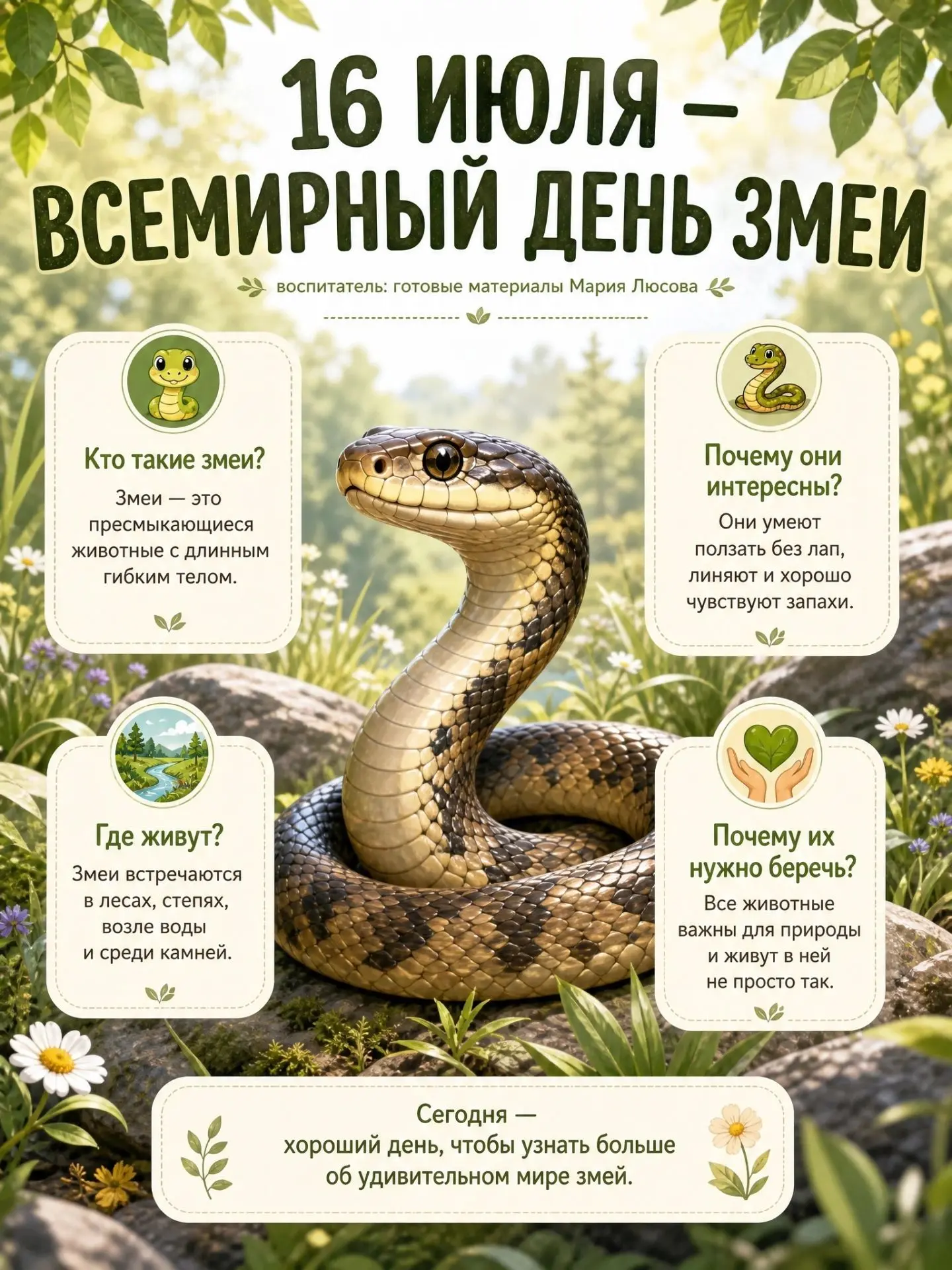 16 июля отмечают Всемирный день змеи. 🐍🐍🐍
Змеи — подотряд класса пресмыкающихся, отряд чешуйчатые