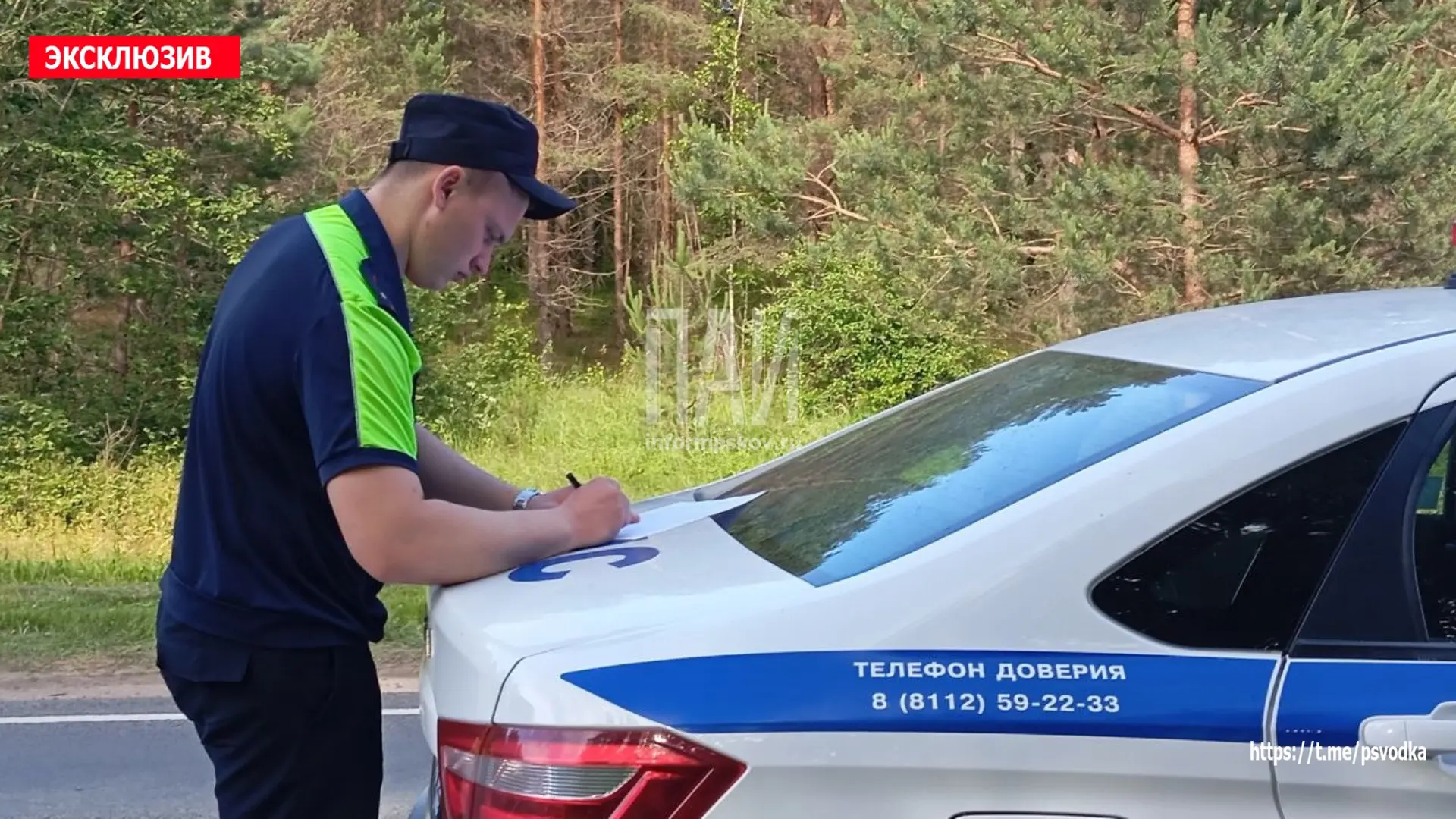 В Порховском районе, на трассе у остановки Шелонск-2, произошло столкновение мопеда и автомобиля Vol