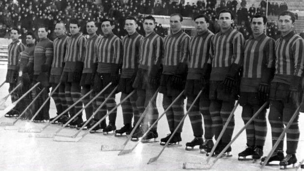 1953 год. Команда ВВС МВО, выигравшая первенство Советского Союза по хоккею с шайбой.

Шестой справа