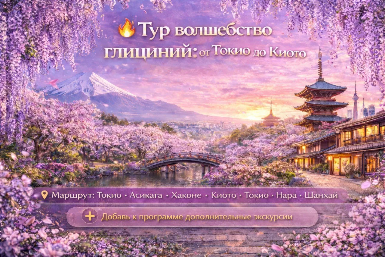 🔥 Тур «Волшебство глициний: от Токио до Киото» 🌸🇯🇵🇨🇳