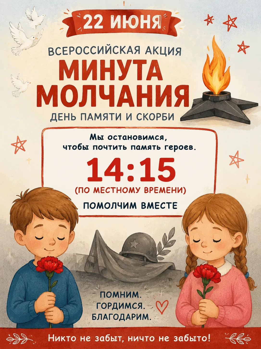 📌 22 июня — День памяти и скорби
🕯️ В 12:15 по московскому времени — пройдет акция «Минута молчани