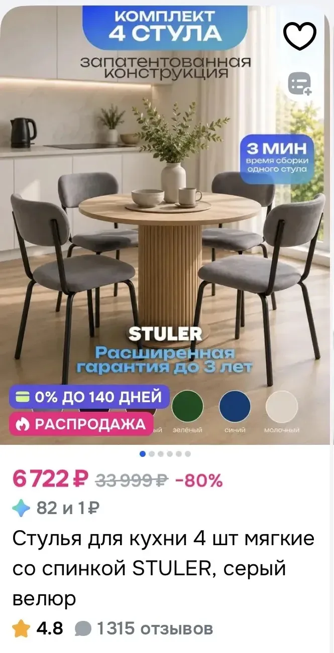 Стулья для кухни 4шт мягкие со спинкой за 6722₽ на OZON