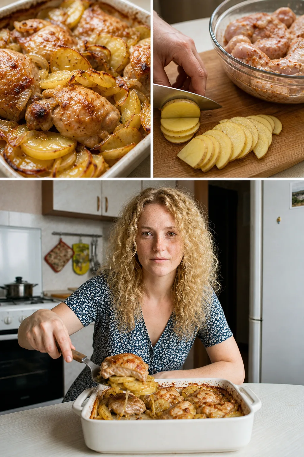 В ИЮНЕ КАРТОШКУ К КУРИЦЕ РЕЖУ ТОНЬШЕ ОБЫЧНОГО: ИНАЧЕ ФОРМА НЕ ДОЙДЁТ РОВНО