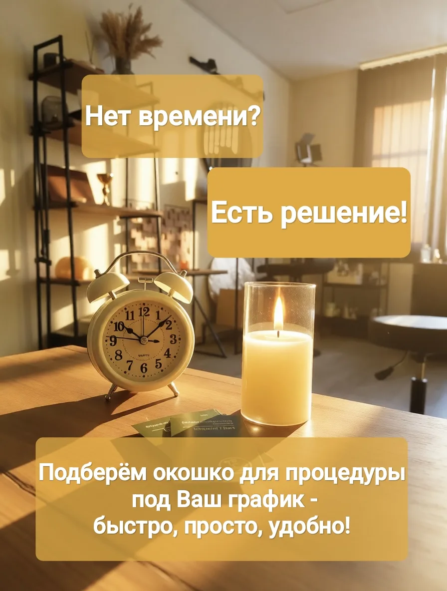 🕑✨ Мы ценим Ваше время - поэтому поможем найти идеальный час для процедуры!