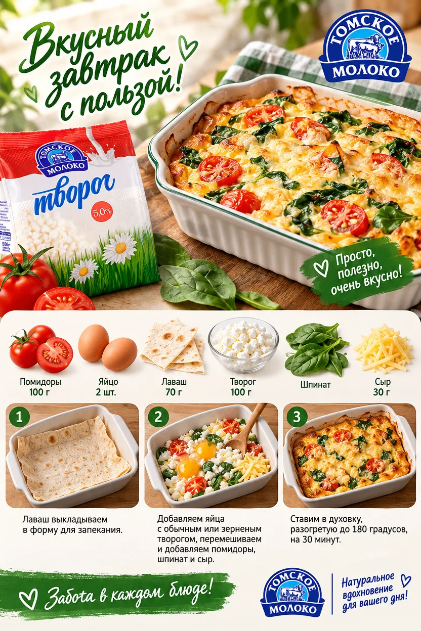 Завтрак — ТОМлет с творогом и шпинатом 🌱