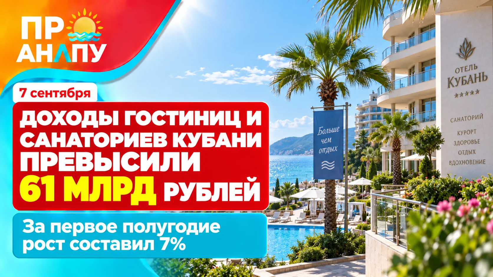 Доходы гостиниц и санаториев Кубани превысили 61 млрд рублей