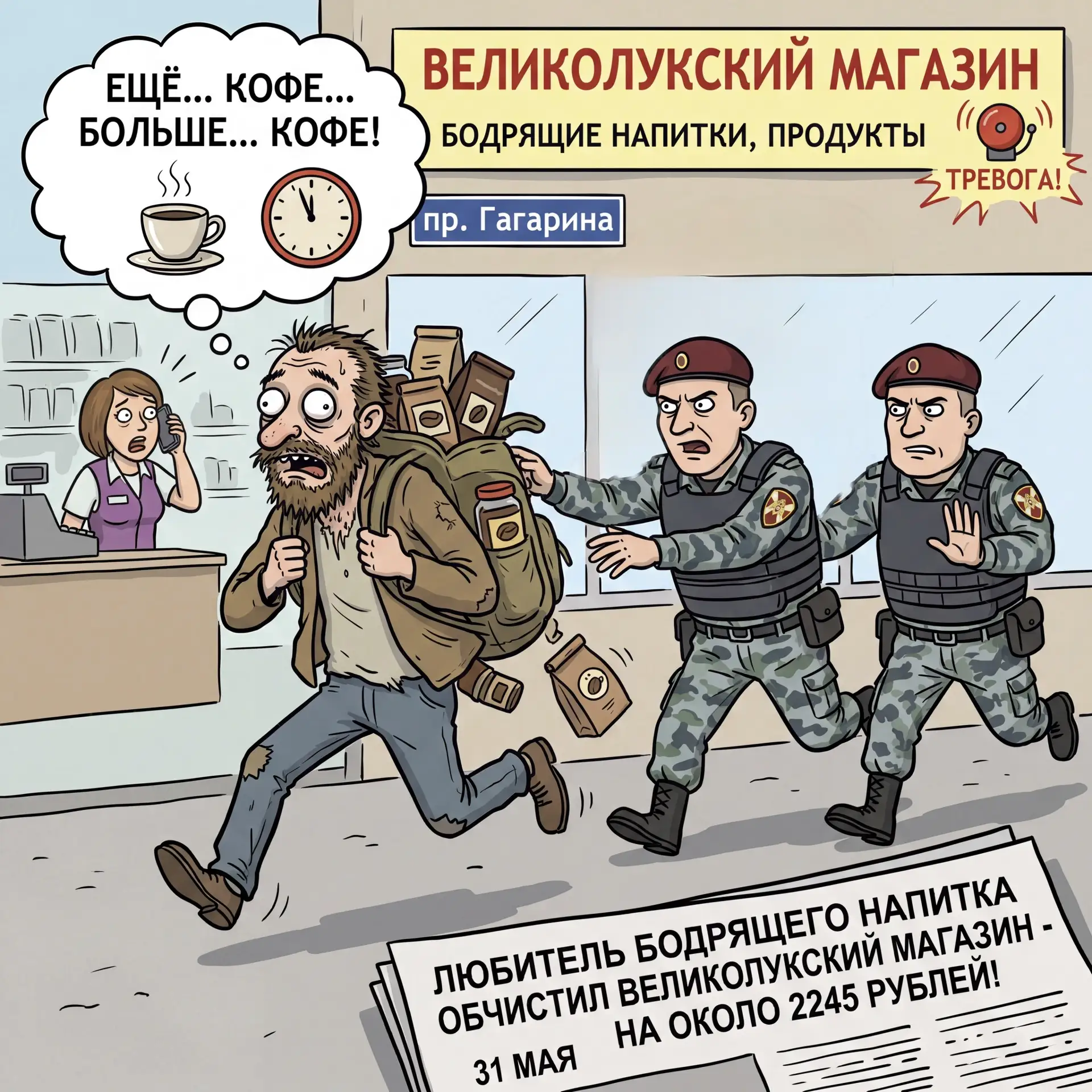 Любитель кофе не удержался от соблазна и обокрал магазин в Великих Луках. Вечером 31 ма...