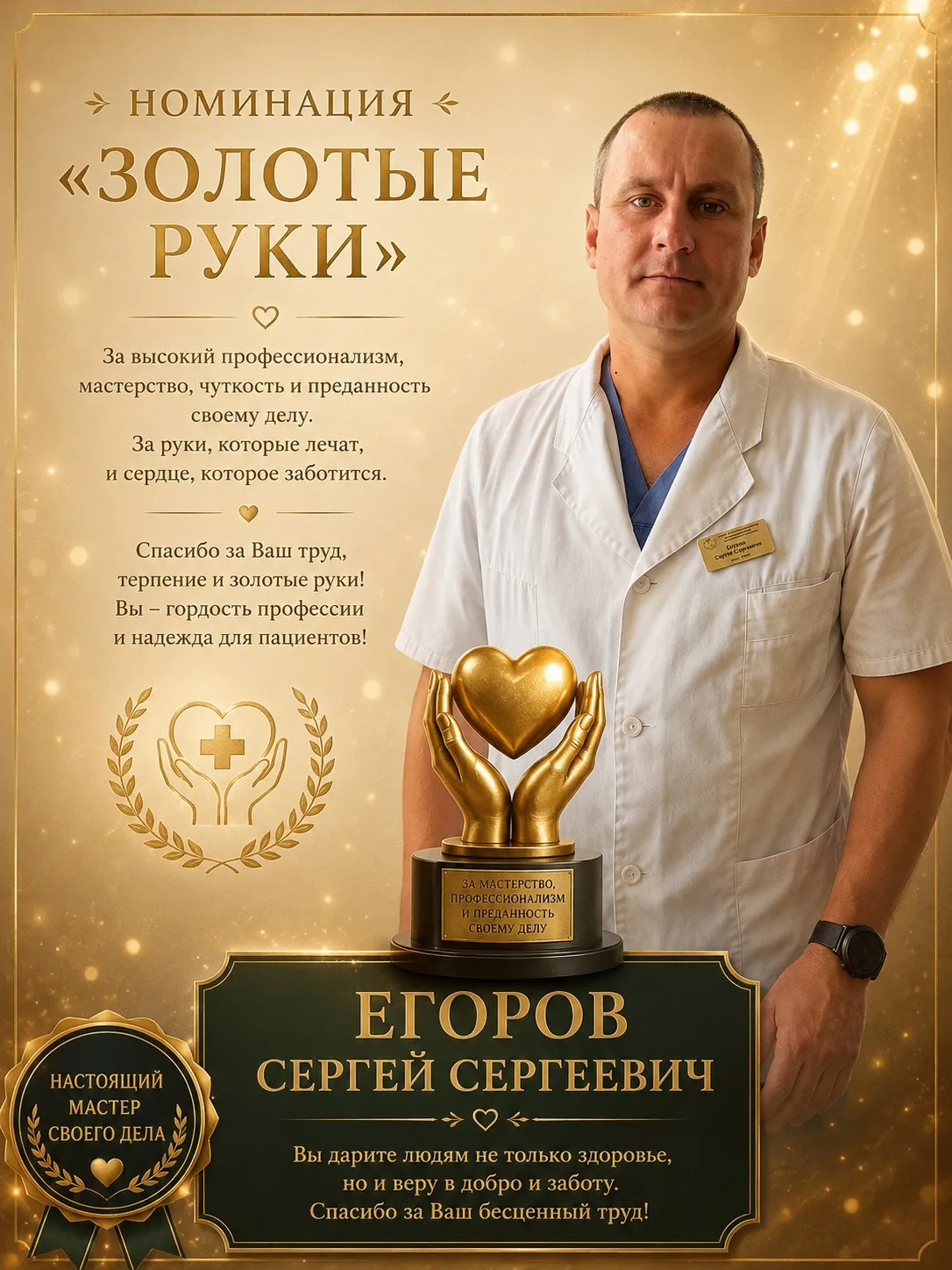 🏆Номинация «Золотые руки»

Эта номинация вручается врачу-хирургу Егорову Сергею Сергеевичу, чьи про