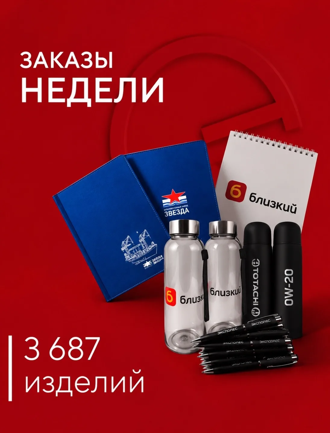 За прошлую неделю мы изготовили 3 687 изделий для компаний из разных сфер бизнеса.