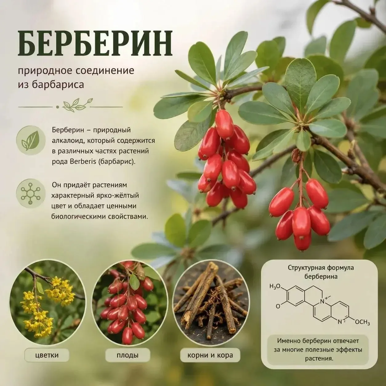 🍒 *Берберин — природное растительное соединение из группы алкалоидов, содержится в раз...