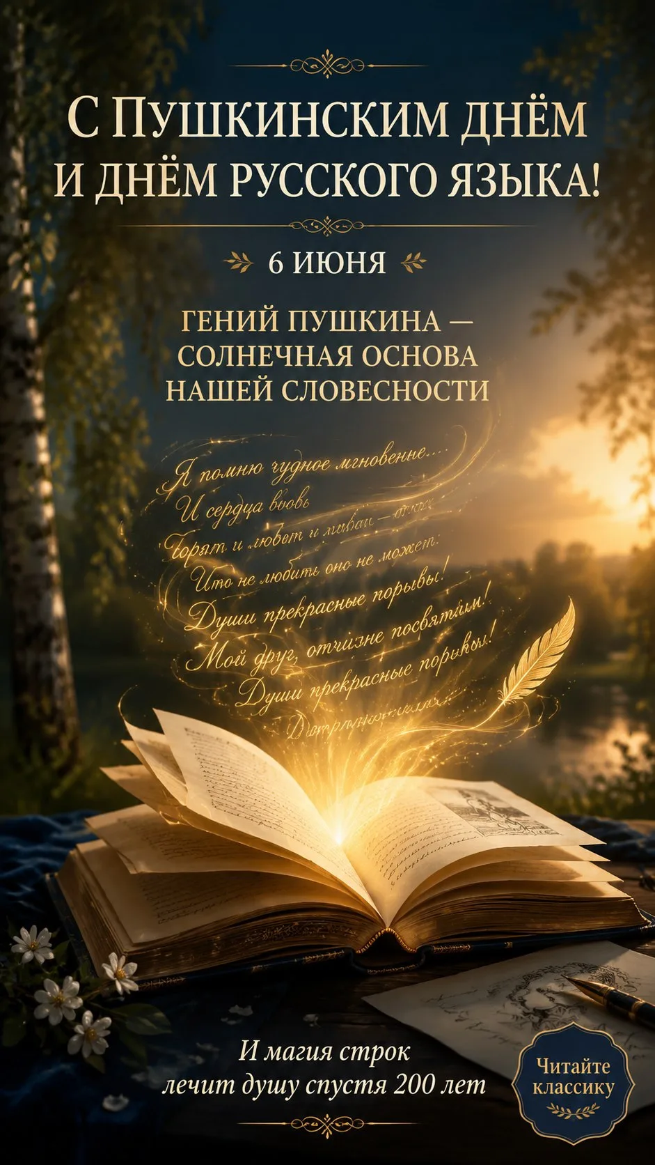 📖 С Пушкинским днём и Днём русского языка!

Сегодня, 6 июня, мы отмечаем два неразрывно связанных п
