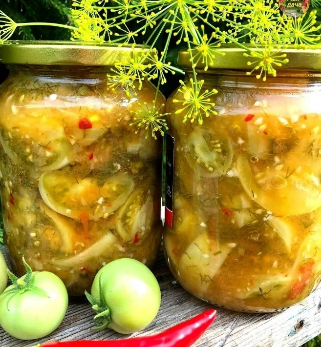 Зелёные помидоры дольками в умопомрачительно вкусной заливке