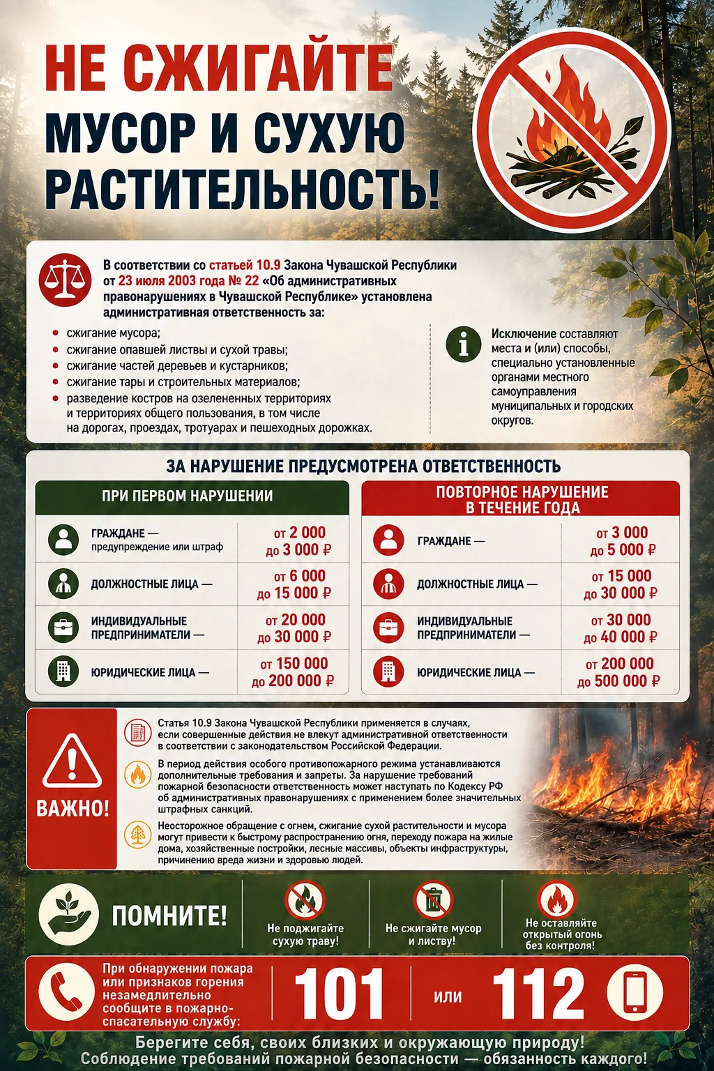 🔥НЕ СЖИГАЙТЕ МУСОР И СУХУЮ РАСТИТЕЛЬНОСТЬ!
