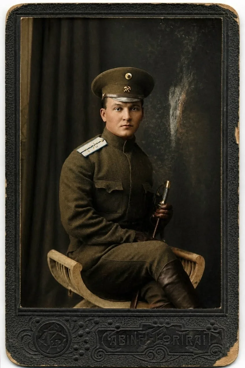 Коллежский секретарь Александр Давыдович Дубах (1883-1942). 1915 г. Раскрашено: Вера и ...