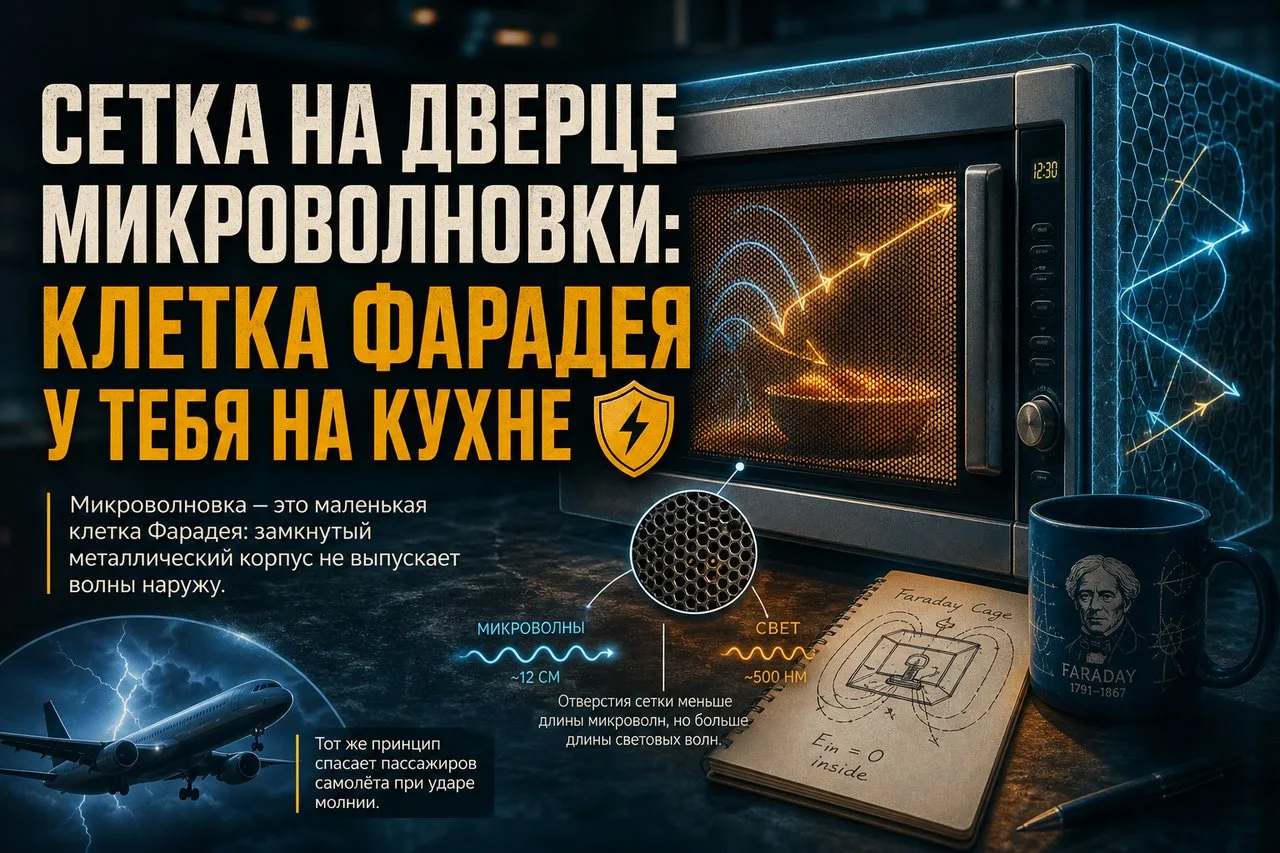 Сетка на дверце микроволновки: клетка Фарадея у тебя на кухне 🛡️