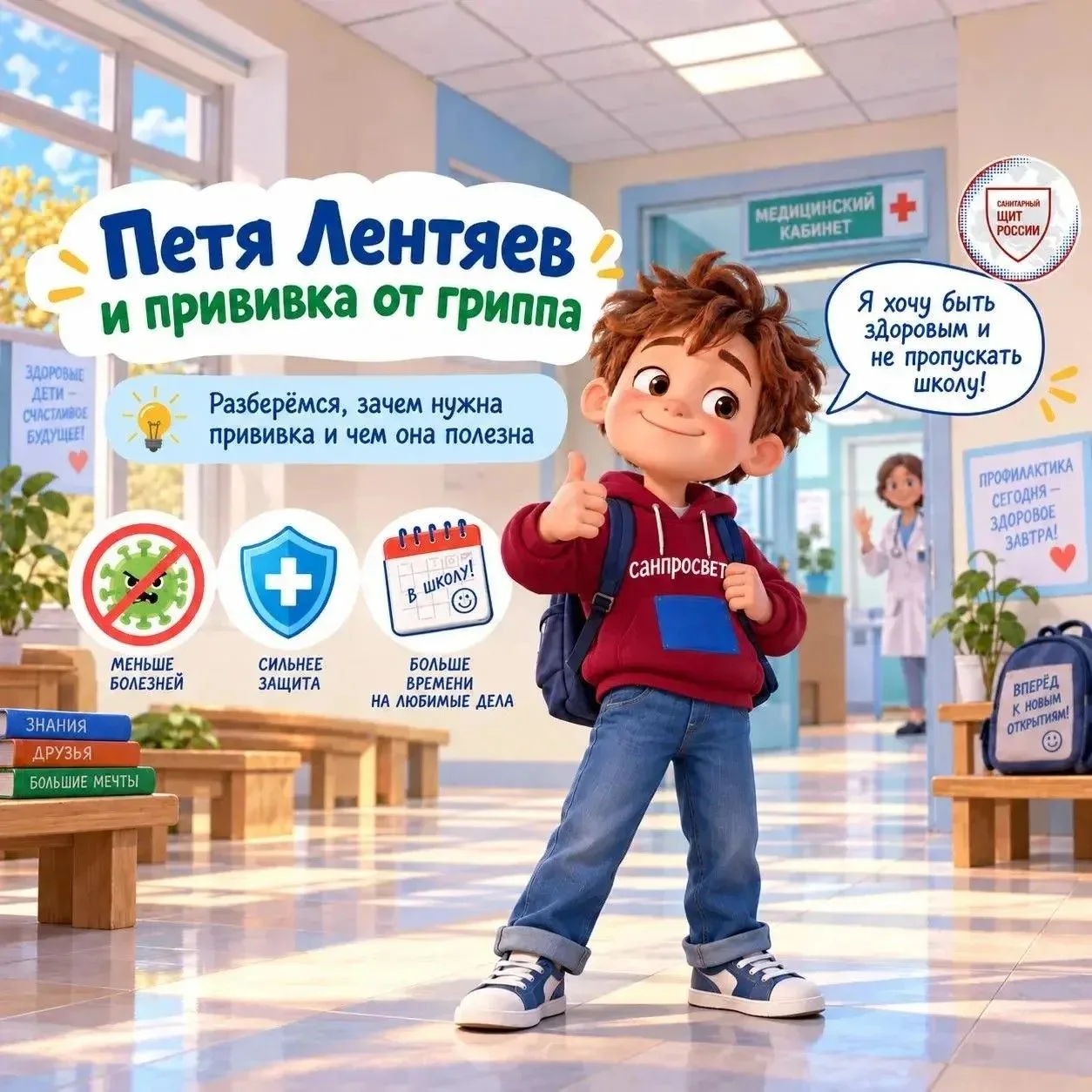 Как вакцинация 💉 помогает сохранить здоровье – рассказывает Петя Лентяев🧑🏻‍🦰