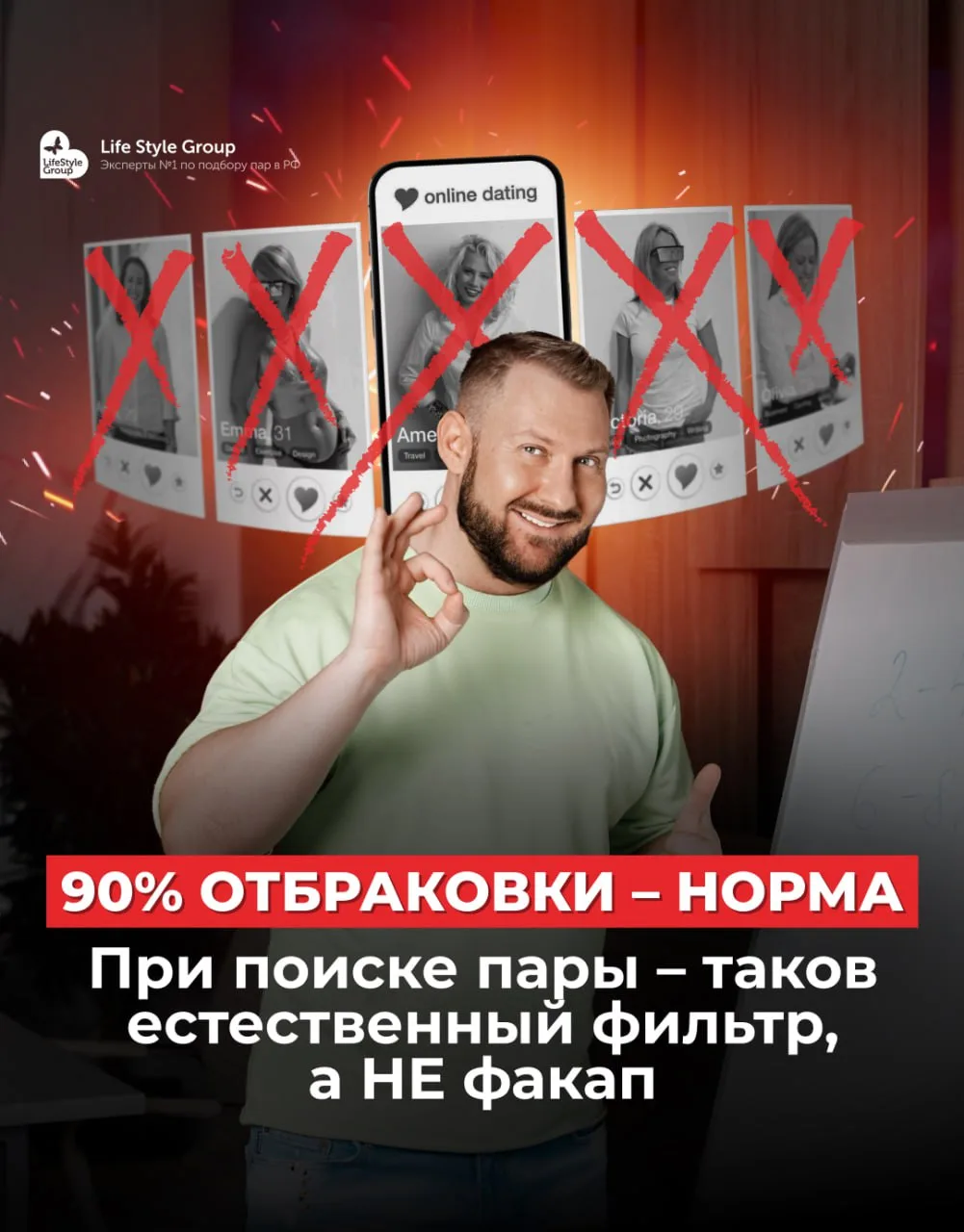 ‼️ 90% ОТБРАКОВКИ – НОРМА! При поиске пары – таков естественный фильтр, а НЕ факап

Итак.

Зарегалис