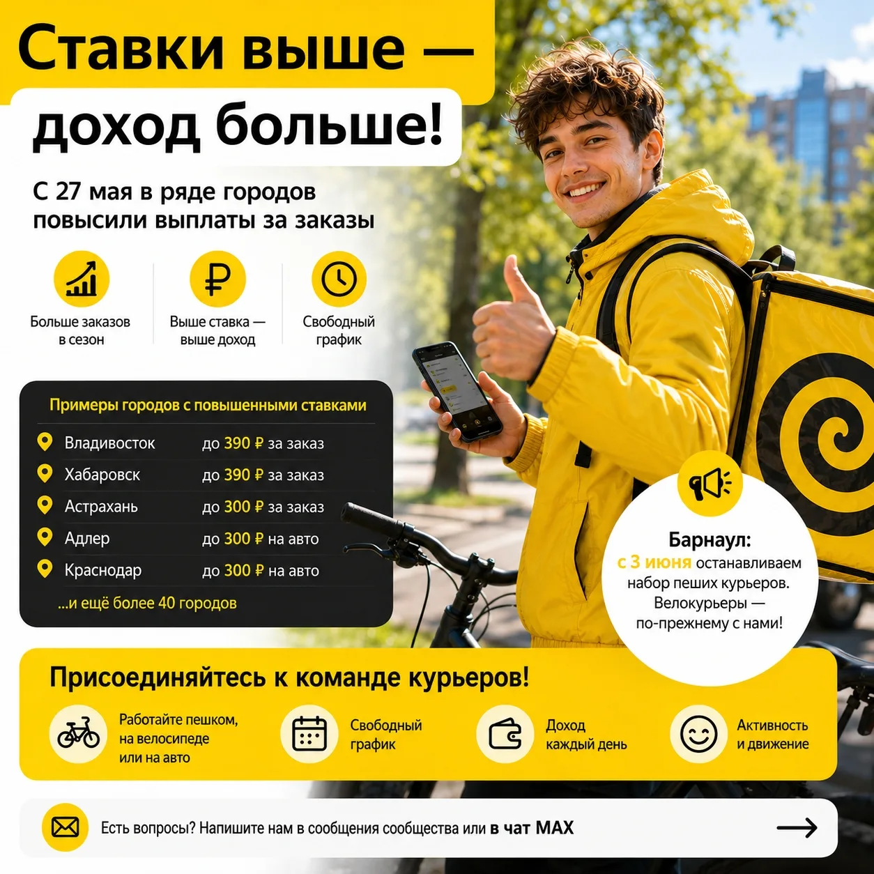 🔥 И снова сразу в нескольких городах повысили ставки для курьеров

Если давно думали попробовать до