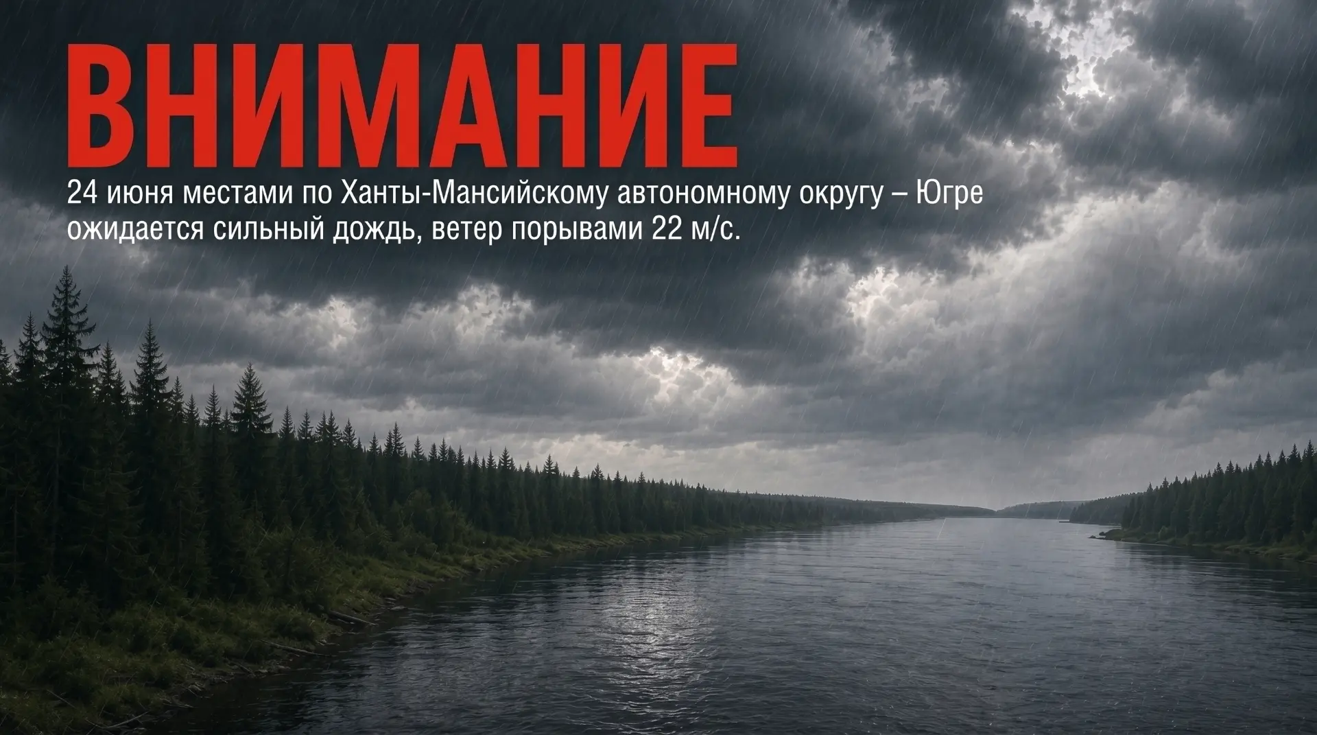 24 июня местами по Ханты-Мансийскому автономному округу – Югре ожидается сильный дождь, ветер порыва