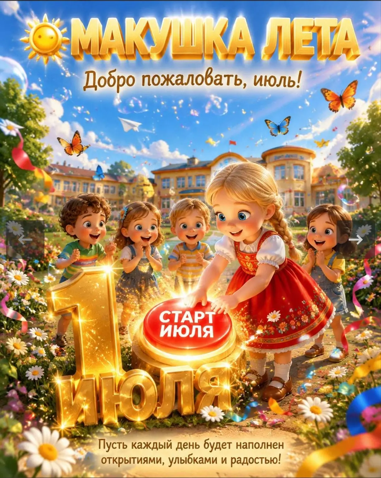 Летом солнце ярко светит,
Птички радостно поют!
Развлекаются все дети,
И танцуют и поют!

Июль — сер