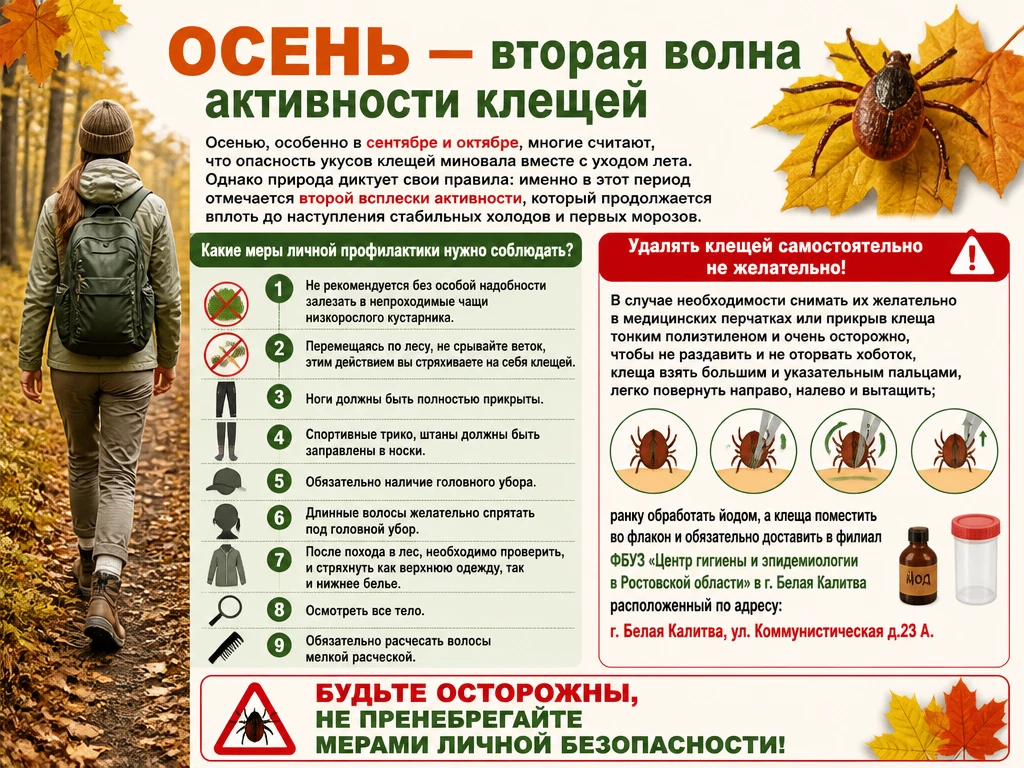 Осень — вторая волна активности клещей.