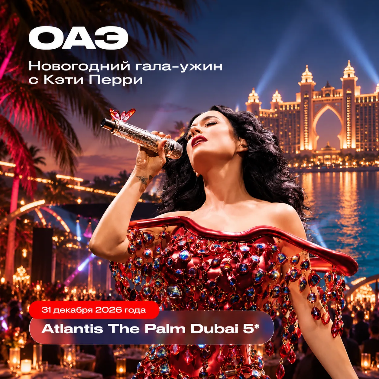 🎤 Новый год в Дубае: Кэти Перри, гала-ужин и фейерверк в Atlantis The Palm Dubai 5*