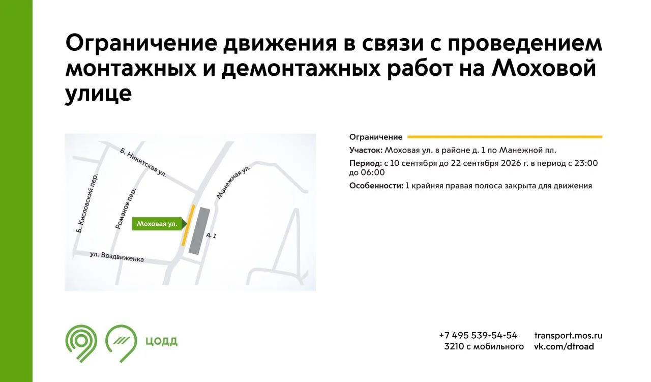 С 10 до 22 сентября на участке Моховой улицы будет недоступна для движения 1 полоса. Эт...