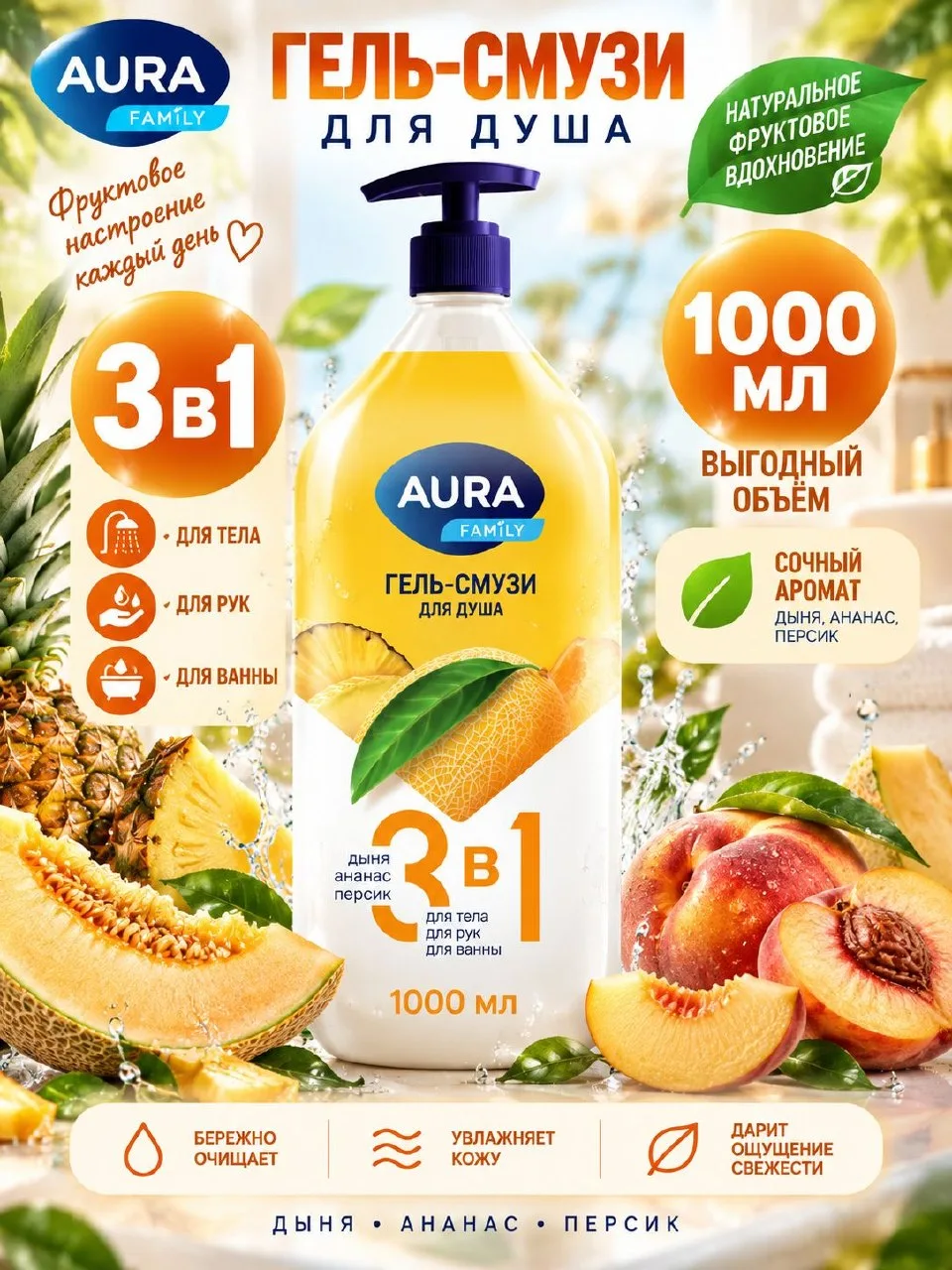🟠 Aura Средство для душа, гель, 1000 мл
