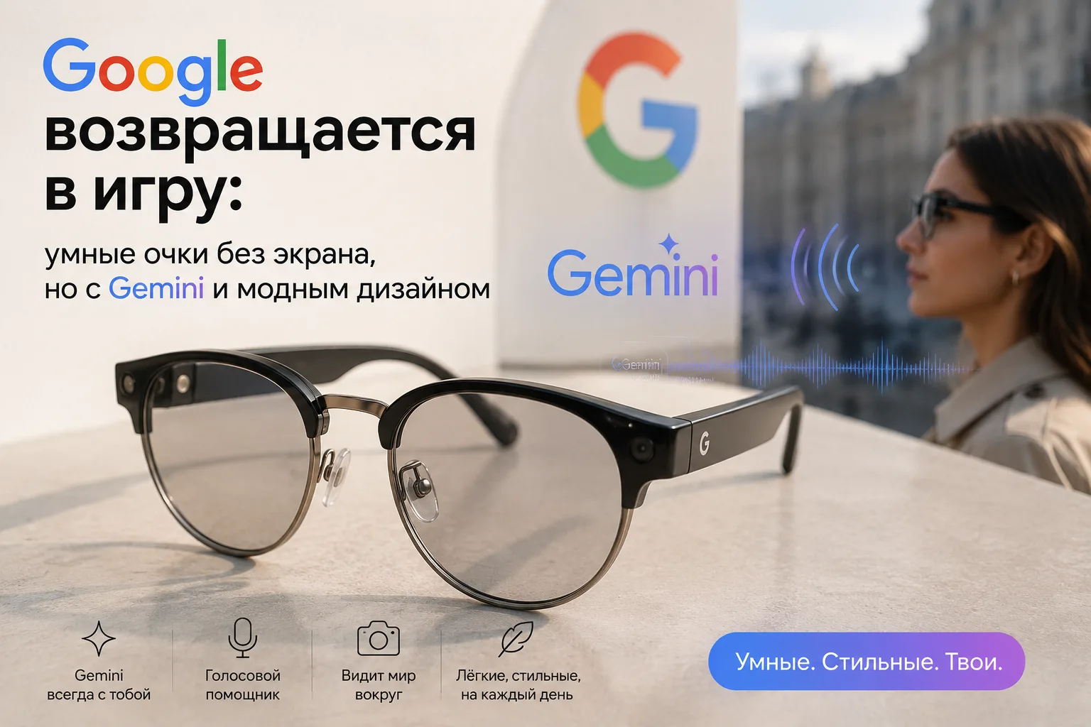 👓 Google возвращается в игру с умными очками. Без экрана. Только аудио + Gemini

На I/O 2026 официа