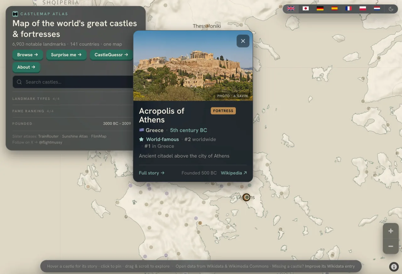 В сети появилась интерактивная карта Castlemap с замками, крепостями и дворцами по всему миру. На не