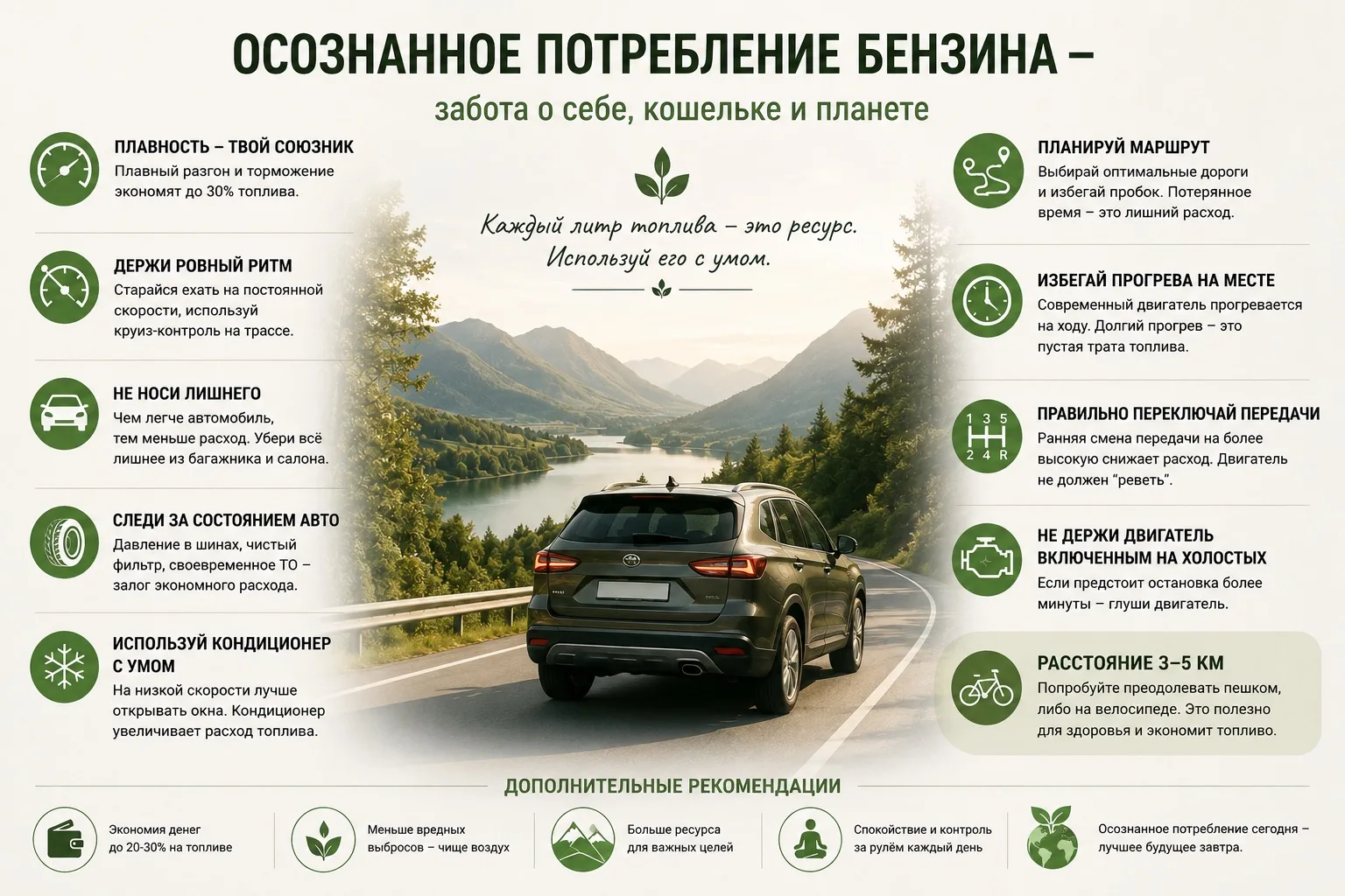 🌿 Осознанное вождение — это выгодно, экологично и просто