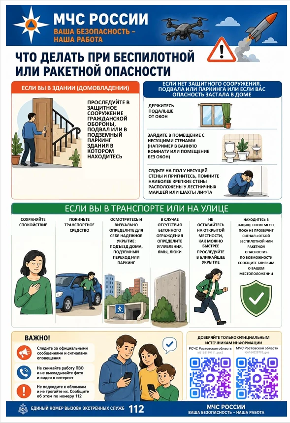 памятки о порядке действий при беспилотной или ракетной опасности, разработанной МЧС Ро...