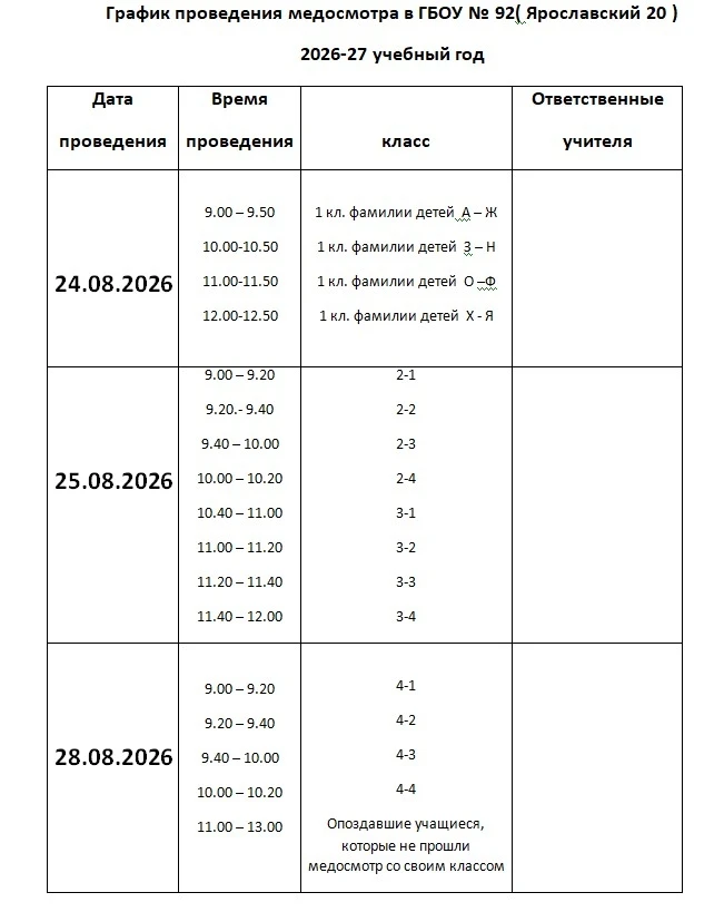📍 ГРАФИК МЕДИЦИНСКОГО ОСМОТРА В АВГУСТЕ