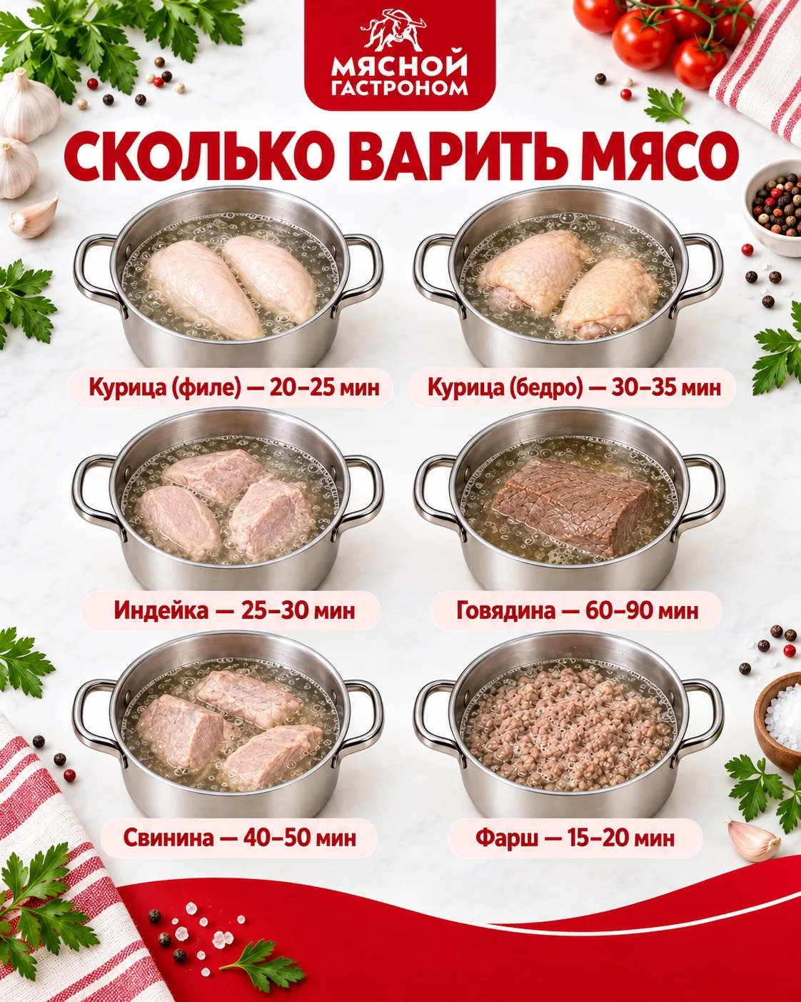Памятка: сколько варить мясо и рыбу, чтобы получилось вкусно и правильно🐟🥩