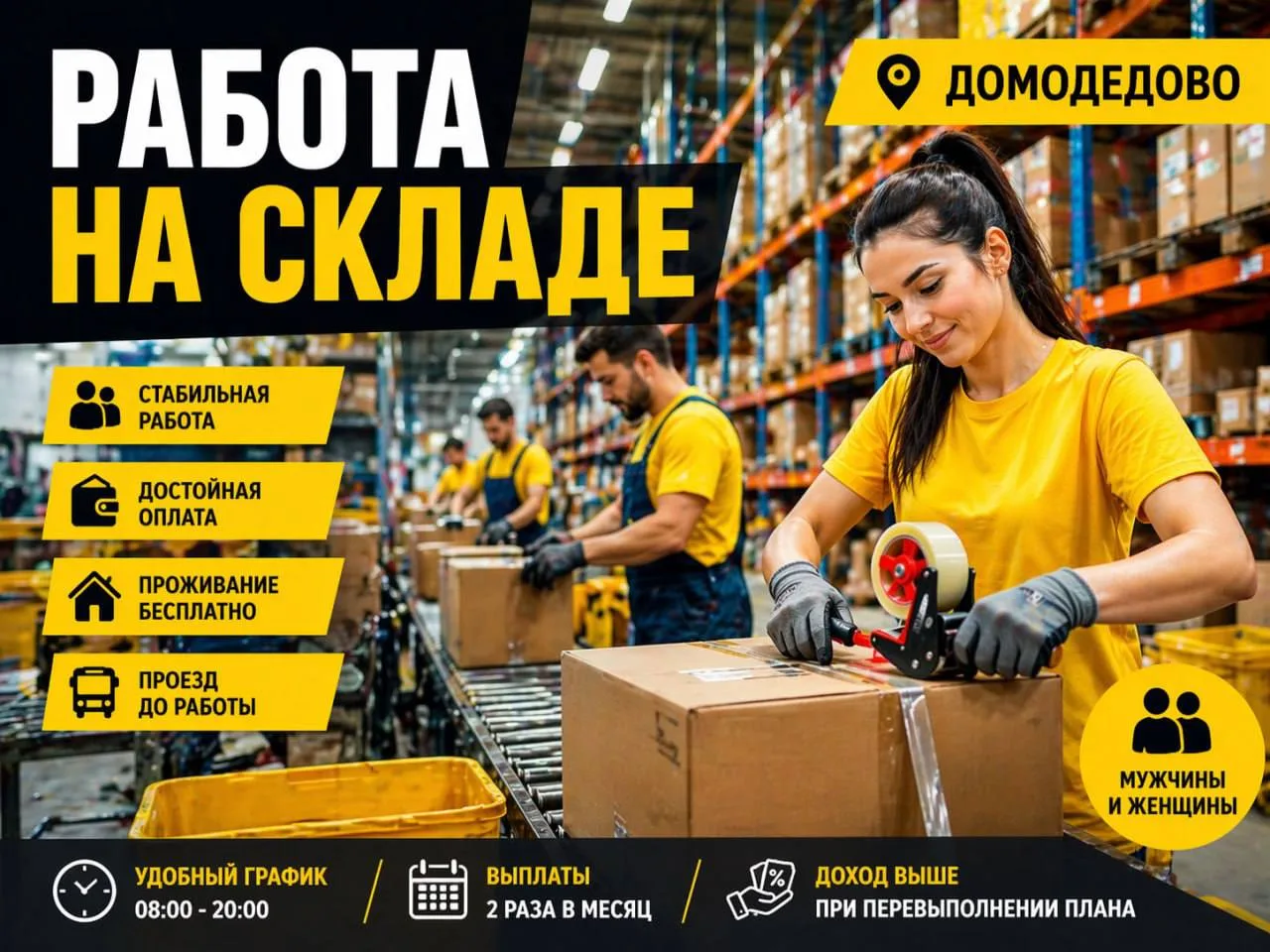 Требуются Комплектовщики на склад - Домодедово -  до 4400 за смену! Проживание + авансы Склад с пост