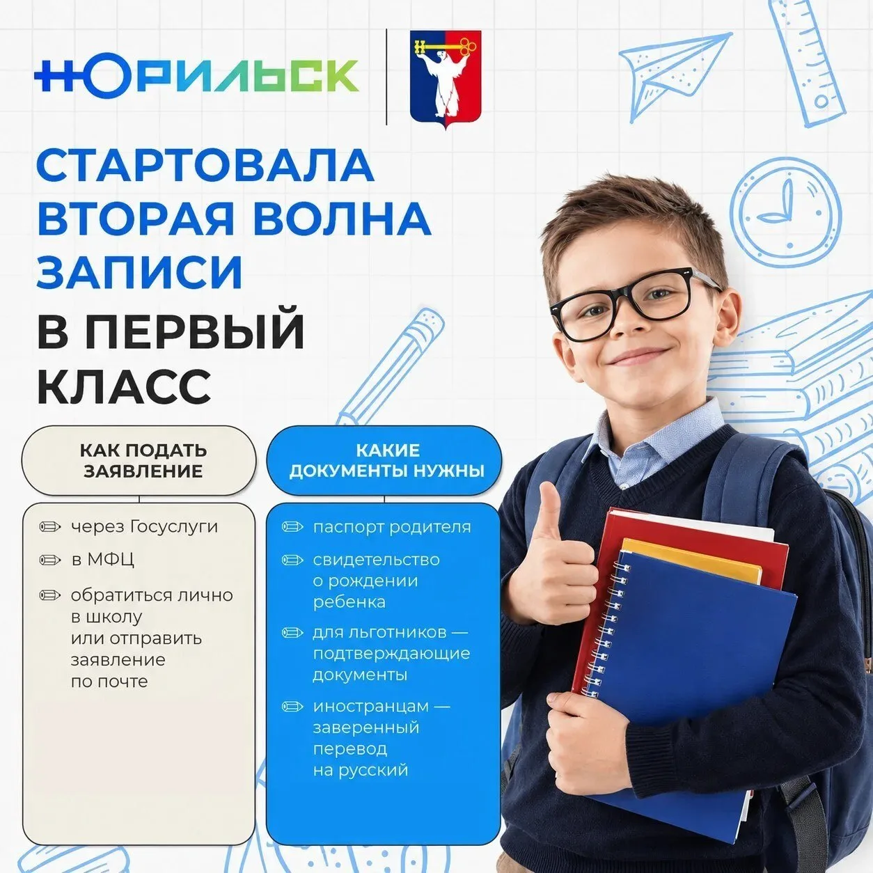 ✍️ Документы от родителей на зачисление будущих первоклассников принимаются без привязки к месту рег