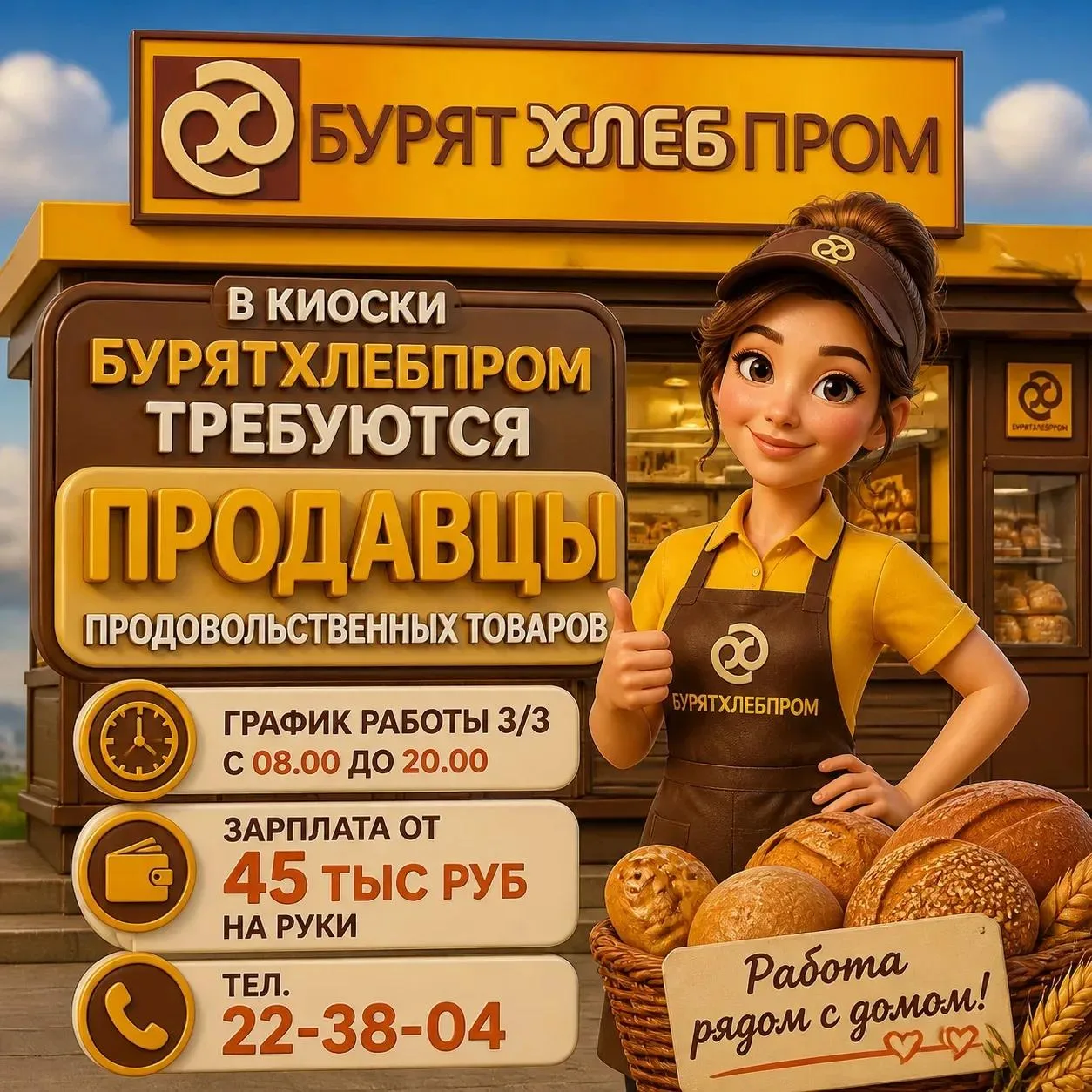 АО Бурятхлебпром требуются продавцы продовольственных товаров по следующим торговым точ...