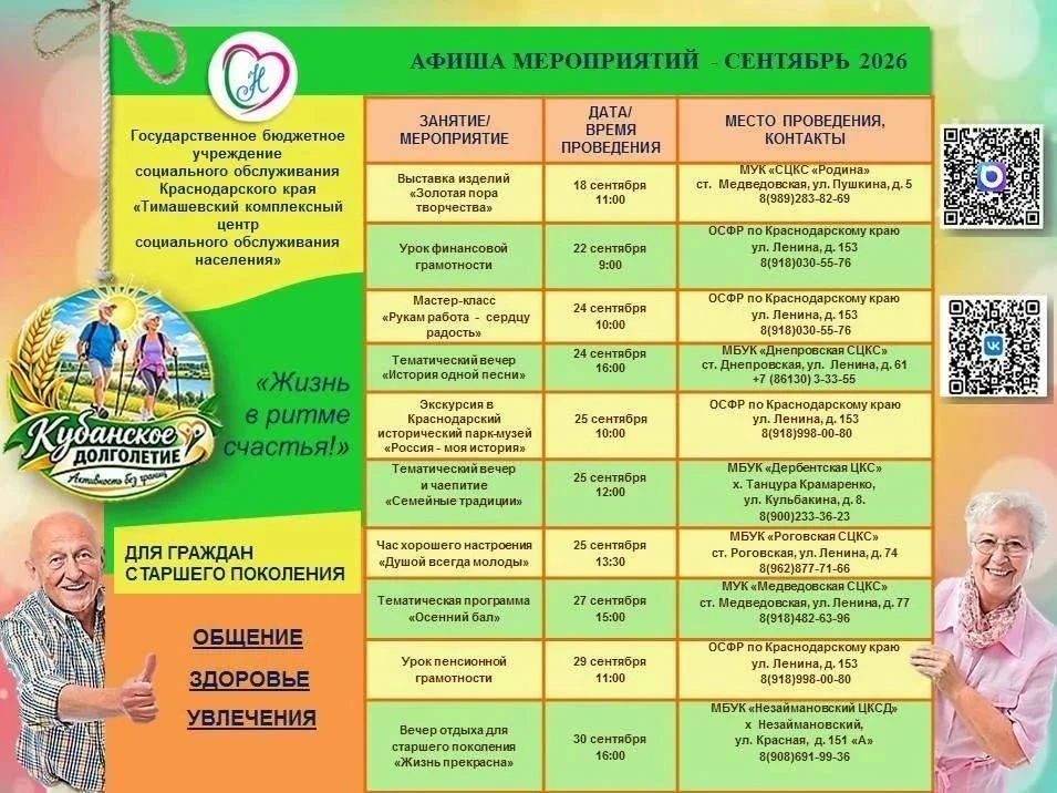 📃 Афиша мероприятий  в рамках региональной программы «Кубанское долголетие»