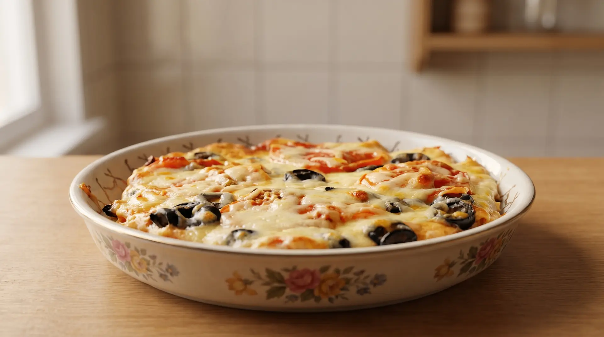 Пицца-запеканка на курином тесте — Сытная, сочная запеканка на курином фарше с овощами и сырной нама