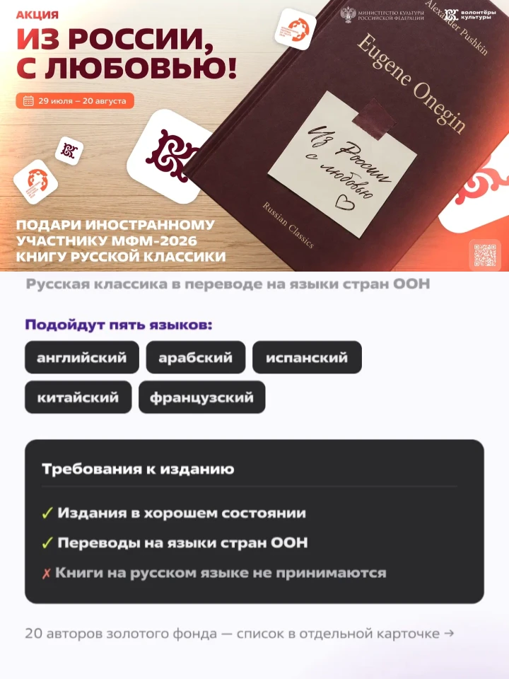 📖Дорогие друзья, с 28 июля по 20 августа 2026 года «Волонтёры культуры» и Министерство...