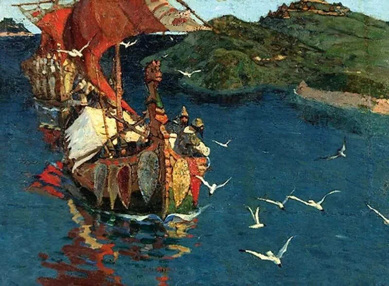 Николай Рерих. «Заморские гости». 1901. Холст, масло. Из цикла «Начало Руси. Славяне». ...