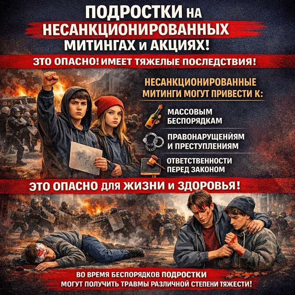 📢 Ответственность за участие несовершеннолетних в несанкционированных митингах 📚  Дорогие ученики и 