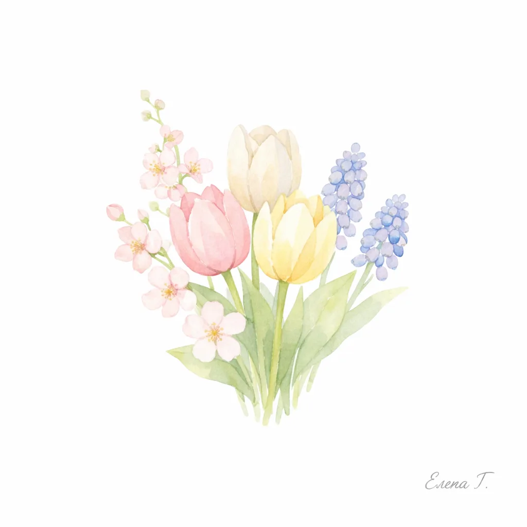 🌷 Весенние цветы для оформления  🌷  Создала серию нежных акварельных иллюстраций для оформления груп