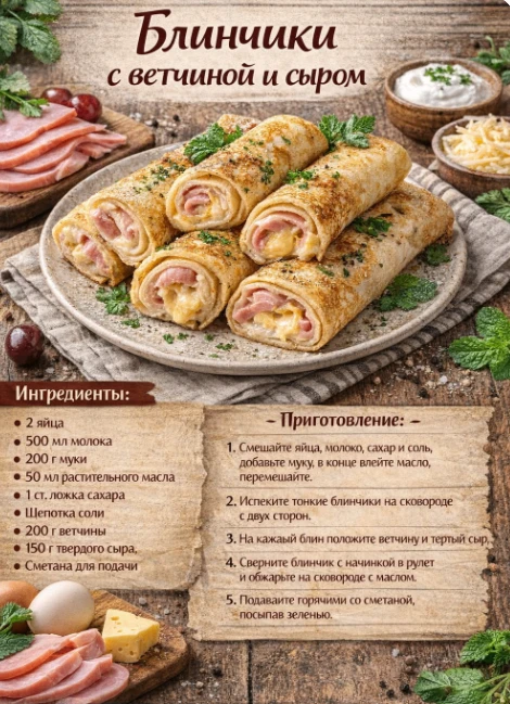 Блины с ветчиной и сыром