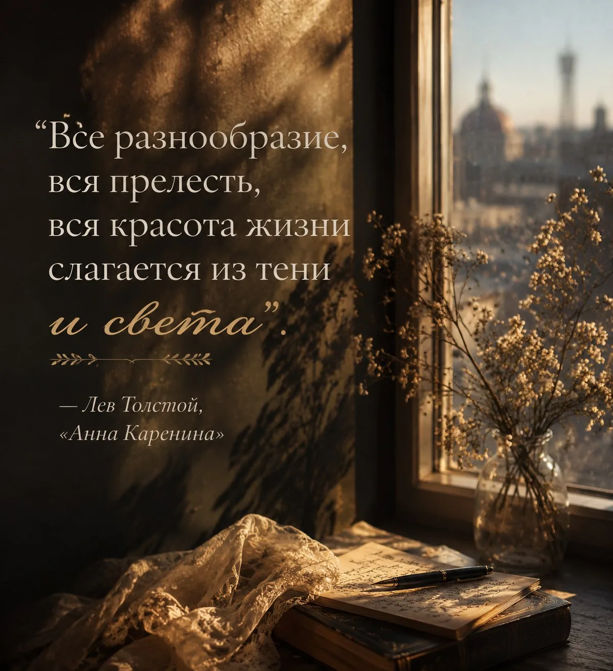 Все разнообразие, вся прелесть, вся красота жизни слагается из тени и света.
📚Лев Толстой, «Анна Ка