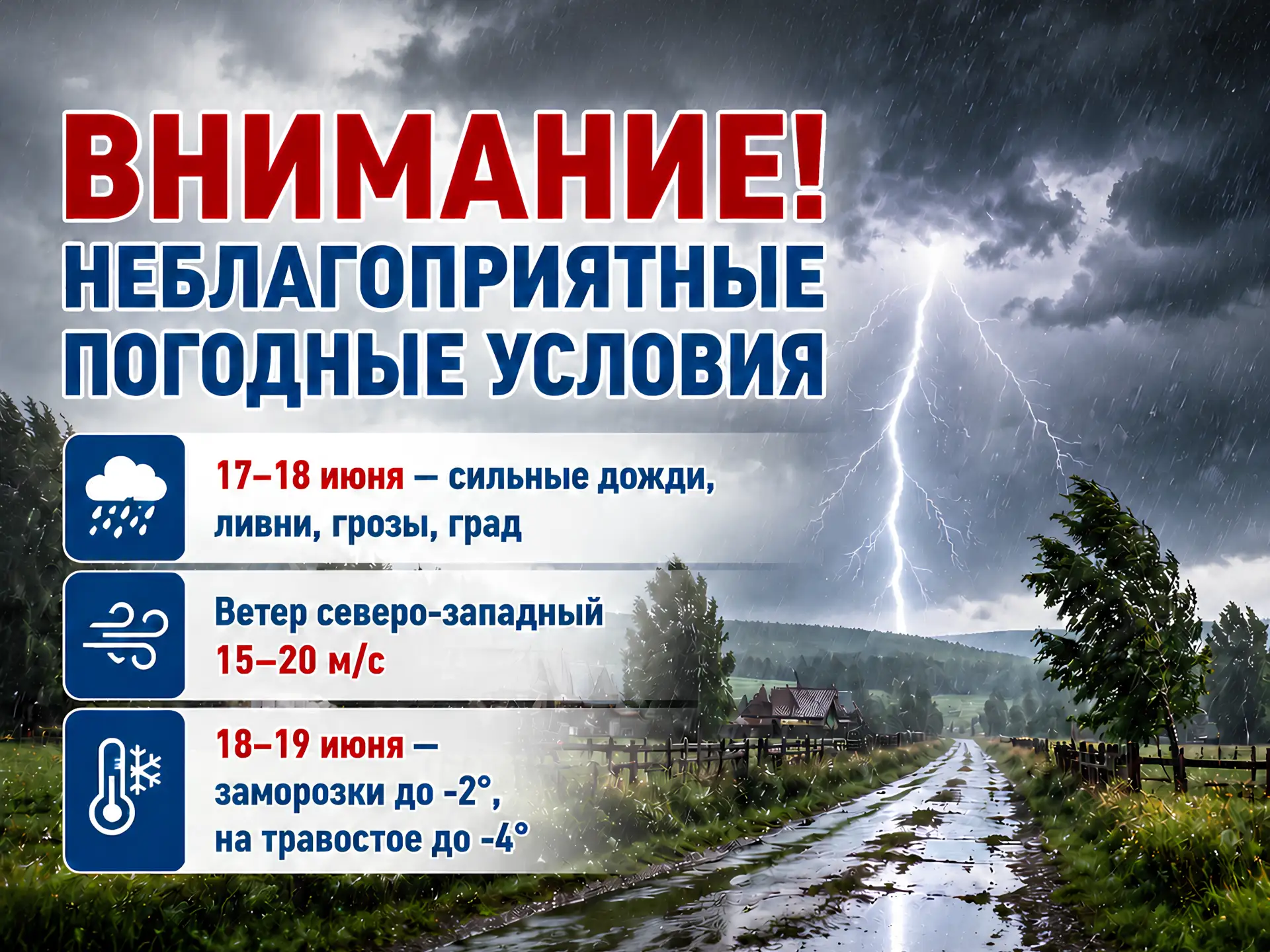 ⚠️ Внимание! Неблагоприятные погодные условия!