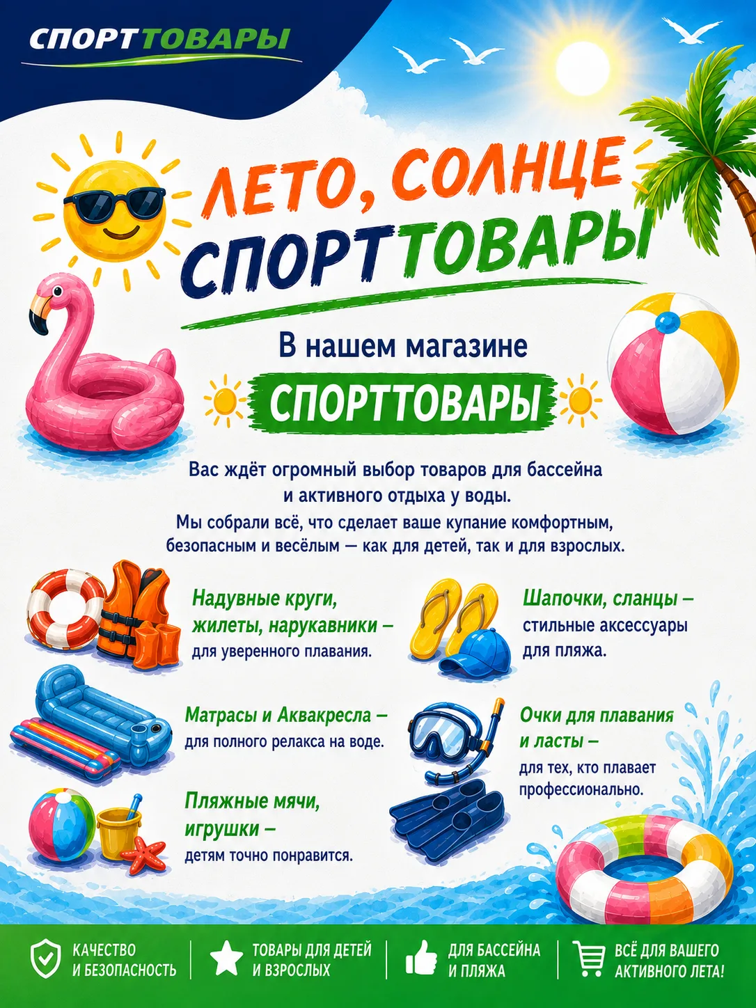 Вас ждёт огромный выбор товаров для бассейна и активного отдыха у воды.
