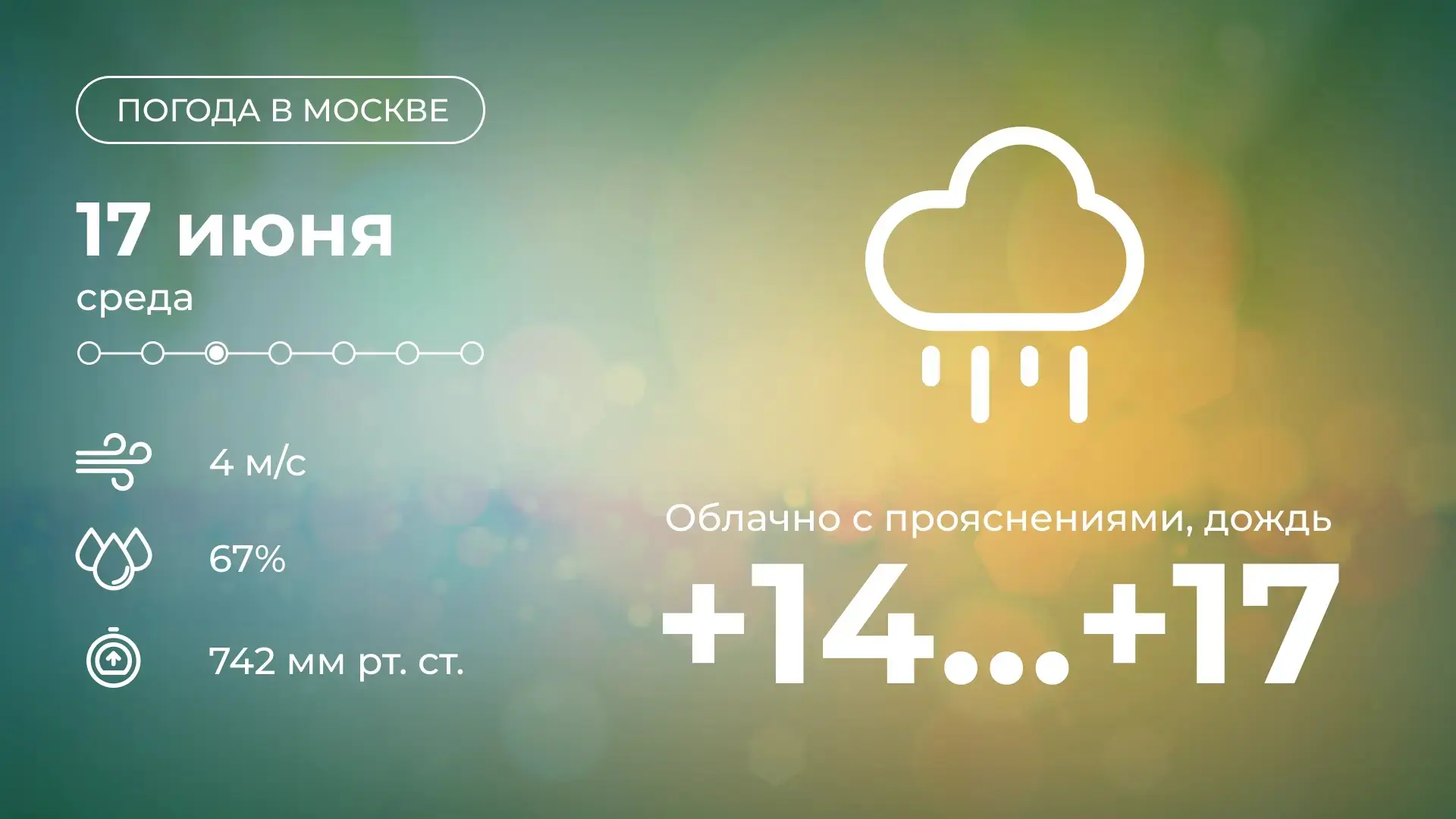 🌧 Сегодня в Москве будет облачно с прояснениями. В течение дня возможен дождь. Темпера...
