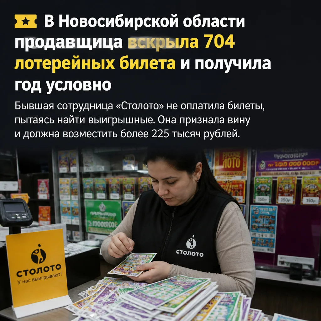 🎟 В Новосибирской области продавщица вскрыла 704 лотерейных билета и получила год условно